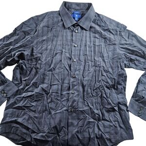 Egara Shirt Mens 2XL Blue Plaid Non Iron Cotton Dress Long‎ Sleeve Button Front